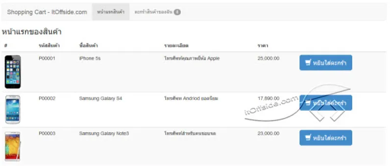 ตัวอย่างระบบตะกร้าสินค้า